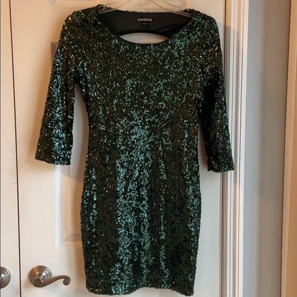 Emerald green sequin express mini dress